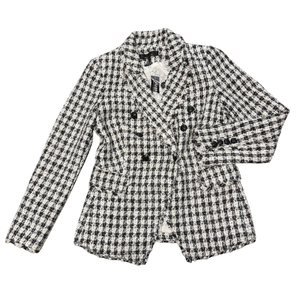 White House Black Market Women Houndstooth Studio Blazer 2 Black White Tweed NWT